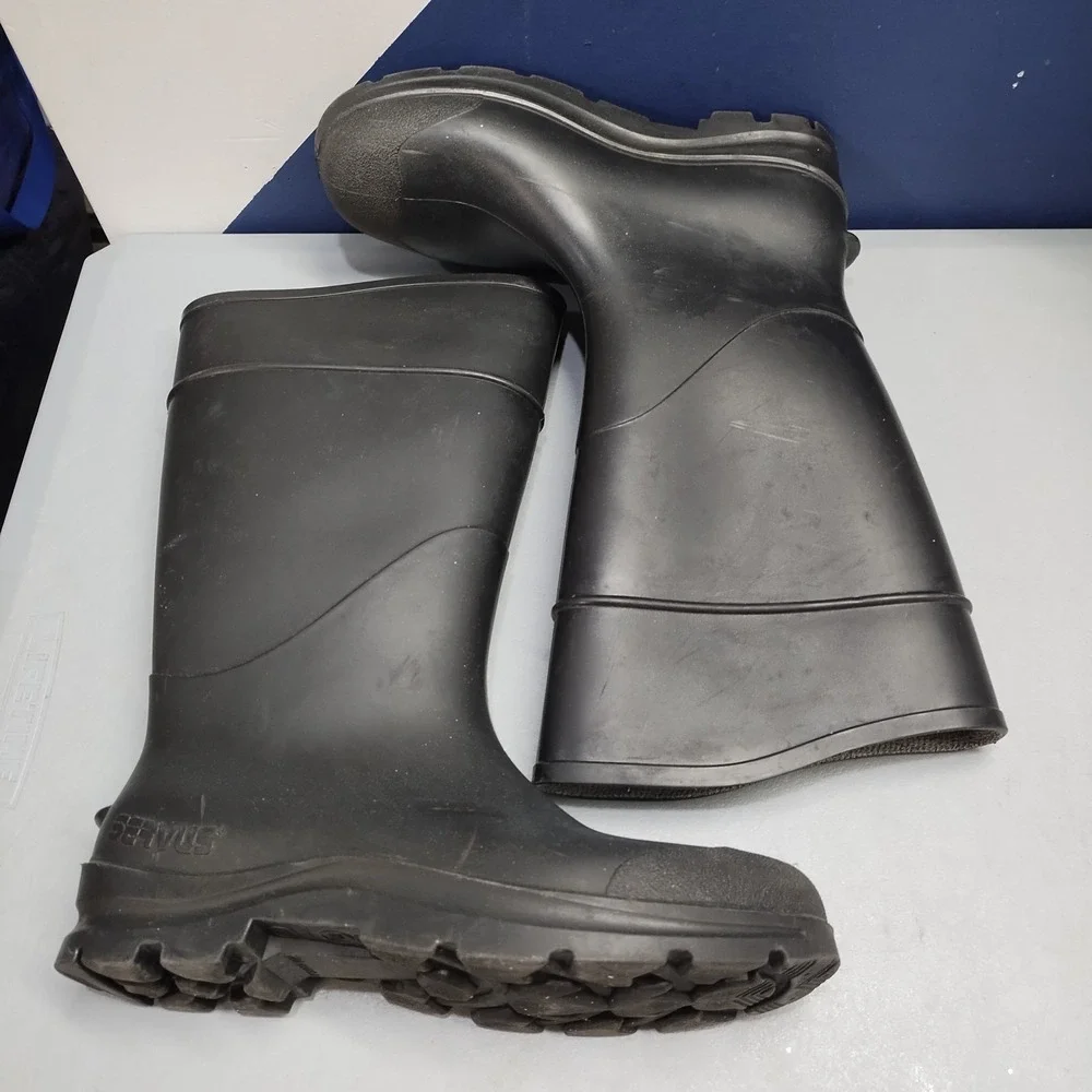 Servus Work Rain Boots Mens Size 10 Black Rubber Waterproof Heavy Duty Pull On